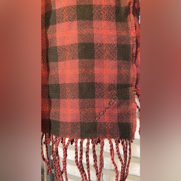 NWOT Coach reversible signature and plaid Burgundy and Black Scarf Unisex Warm - Picture 5 of 8